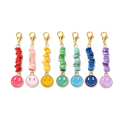 7Pcs Natural Freshwater Shell Chips & Smiling Face Alloy Enamel Pendant Decorations HJEW-JM04198-01-1