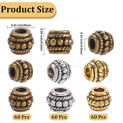 180Pcs 3 Styles Tibetan Alloy Beads TIBE-PA0001-01-1