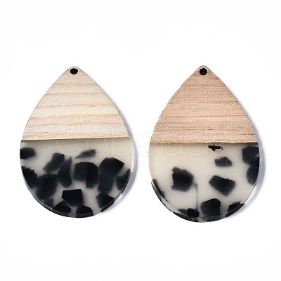 Transparent Resin & Walnut Wood Pendants X-RESI-T035-29A-1