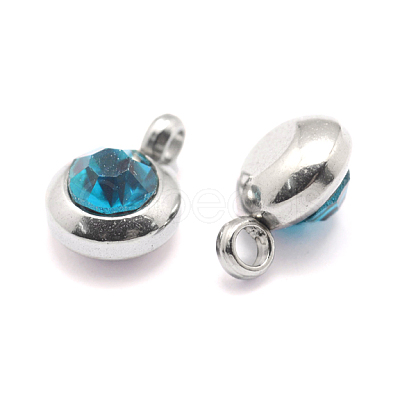 Trendy Original Color 304 Stainless Steel Grade A Rhinestone Flat Round Charm Pendants RB-M030-06E-1