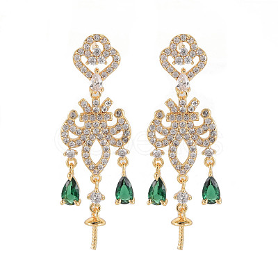 Brass Micro Pave Clear Cubic Zirconia Stud Earring Findings KK-S356-665G-NF-1