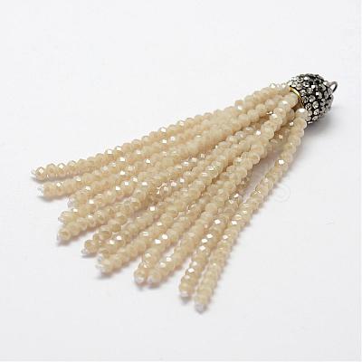 Electroplate Glass Bead Tassel Big Pendants EGLA-P024-01-1