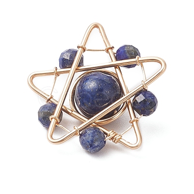 Dyed Natural Lapis Lazuli Copper Wire Wrapped Pendants PALLOY-TA00368-03-1