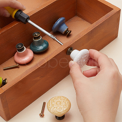 18Pcs 6 Color Round Embosssed Porcelain Drawer Handles DIY-CP0007-41-1