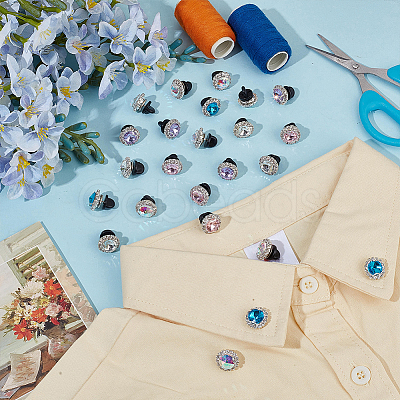 20Pcs 5 Styles Flat Round Brass Glass Brooches JEWB-PH01292-1