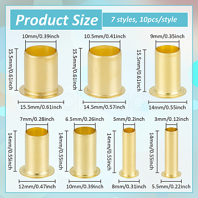70Pcs 7 Styles Brass Column Compression Sleeves Ferrule KK-BC0015-15-1