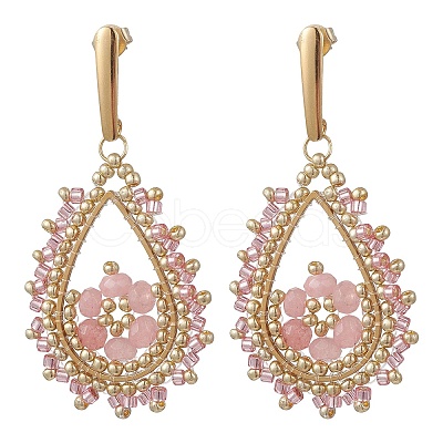 3 Pairs 3 Colors Teardeop Glass Beaded & Dyed Natural Malaysia Jade Dangle Stud Earrings EJEW-MZ00707-1