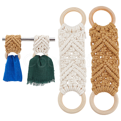 2Pcs 2 Colors Handmade Macrame Cotton Hanging Towel Holder HJEW-GO0001-14-1