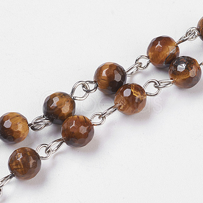 Natural Tiger Eye Handmade Beaded Chains AJEW-JB00438-05-1