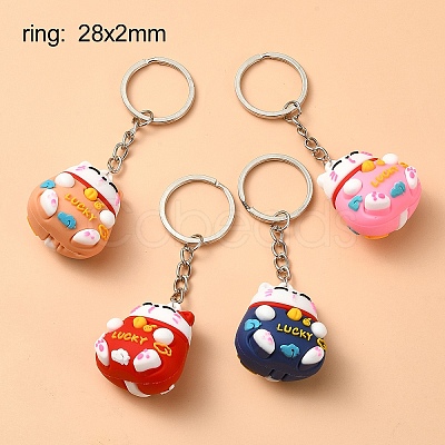 4Pcs PVC Cartoon Lucky Cat Doll Pendant Keychain KEYC-YW0001-10-1