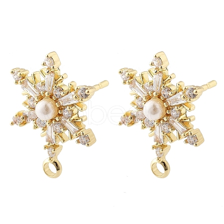 Brass Micro Pave Cubic Zirconia Stud Earring Findings KK-K371-34G-1