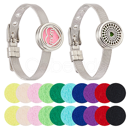 2Pcs 2 Styles Stainless Steel Watch Band Bracelets BJEW-HS0001-15A-1