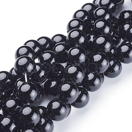 Natural Dyed & Heated Black Onyx Round Beads Strands X-GSR12mmC097-1