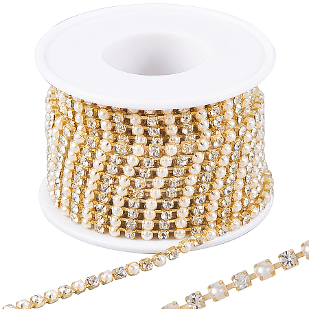 Plastic Pearl & Rhinestone Cup Chains CH-WH0013-01B-G-1