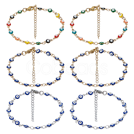 6Pcs 3 Colors Stainless Steel & Enamel Link Bracelets for Women BJEW-GO0001-30-1