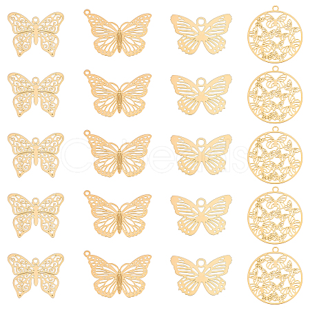 40Pcs 4 Style Rack Plating 201 Stainless Steel Filigree Pendants STAS-DC0007-49-1