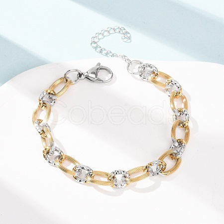 8MM Duo Tone 304 Stainless Oval Link Chain Bracelets SA-CBA725A-27GP-1