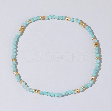 Bohemian Style Natural Amazonite Faceted Round Beaded Stretch Bracelets for Women's Fashion Luxury Versatile BW4401-3-1