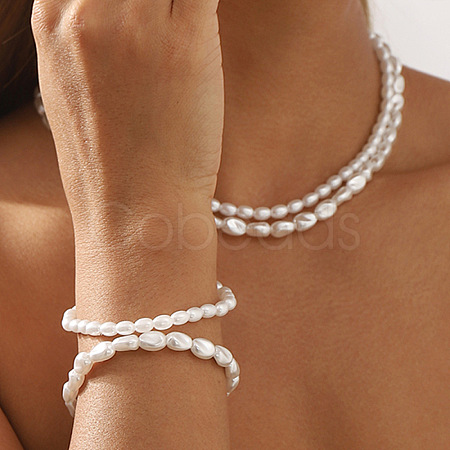 2Pcs Alloy Plastic Pearl Stretch Bracelets for Women BJEW-U011-03G-1