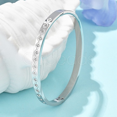 304 Stainless Steel Rhinestone Bangles for Women BJEW-Z092-13P-1