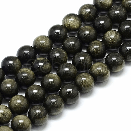 Natural Golden Sheen Obsidian Beads Strands X-G-S150-20-8mm-1