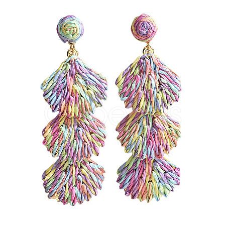 Bohemian Style Raffia Shell Shape Dangle Stud Earrings FS-WG568BC-01-1