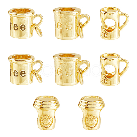 DIY 8Pcs 4 Styles Brass Coffee Cup Pendants & Beads Jewelry Making Findings Kits DIY-HS0001-12-1
