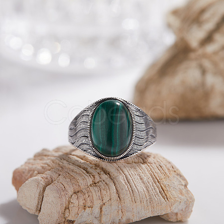925 Sterling Silver with Natural Malachite Finger Rings WGB2E64-44-1