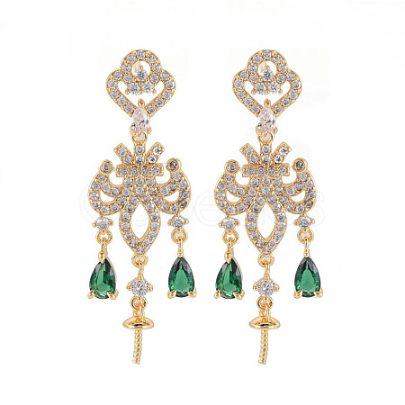 Brass Micro Pave Clear Cubic Zirconia Stud Earring Findings KK-S356-665G-NF-1