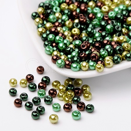 Choc-Mint Mix Pearlized Glass Pearl Beads HY-X006-4mm-04-1