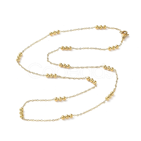 304 Stainless Steel Round Beaded Link Chain Necklaces for Women NJEW-D058-02G-1