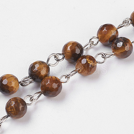 Natural Tiger Eye Handmade Beaded Chains AJEW-JB00438-05-1