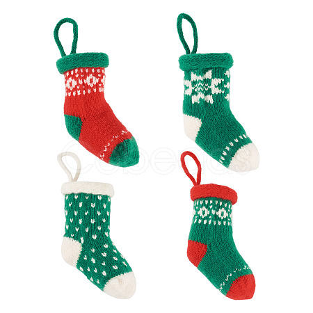 4Pcs 4 Styles Christmas Polyester Socks Pendant Decorations AJEW-TA0003-29A-1