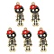 5Pcs Alloy Enamel Pendants, Skeleton with Hat Charm, Golden, FireBrick, 32.5x13x1.5mm, Hole: 1.6mm