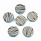 Painted Natural Wood Beads, Laser Engraved Pattern, Flat Round with Zebra-Stripe, Light Sky Blue, 20x5mm, Hole: 1.5mm