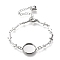 Tarnish Resistant 304 Stainless Steel Bracelet Making, with Lobster Claw Clasps, Cross Link Chains and Flat Round Cabochon Settings, Stainless Steel Color, Tray: 12mm, 6-1/4 inch(16cm)