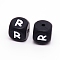 Silicone Beads, Cube with Letter.R, Black, 12x12x12mm, Hole: 2mm