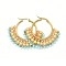 304 Stainless Steel Hoop Earrings, Beaded Hoop Earrings, with Glass Beads, Fan, Golden, PeachPuff, 40.5~42x48~48.5x4mm