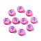 Handmade Polymer Clay Beads, Flat Round with Alphabet, Hot Pink, Letter.F, 9x3.5~5mm, Hole: 1.6mm