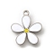 304 Stainless Steel Enamel Charms, Flower Charms, Stainless Steel Color, White, 12.5x11x1mm, Hole: 1mm