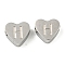 Tarnish Resistant 304 Stainless Steel Beads, Heart with Letter, Stainless Steel Color, Letter H, 7x8x3mm, Hole: 2mm