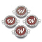 Alloy Enamel Links Connectors, with Crystal Rhinestones, Flat Round with Letter, Silver Color Plated, Letter.W, 22x16x2mm, Hole: 1.8mm