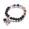 Chakra Jewelry, Natural Lava Rock Bracelets, with Metal Tree Pendants, 50mm