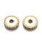 304 Stainless Steel Spacer Beads, with Shell, Flat Round with Gead Edge, Seashell Color, Real 14K Gold Plated, 12x2mm, Hole: 2.5mm