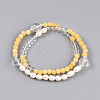 Round Natural Fresh Water Pearl & Quartz Crystal Beaded Wrap Bracelets for Women BJEW-T022-11-3