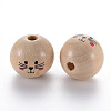 Printed Natural Wood European Beads WOOD-S055-41-2