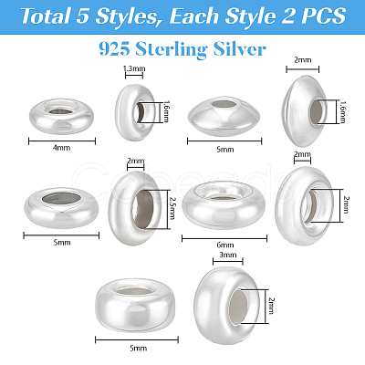 10Pcs 5 Styles 925 Sterling Silver Spacer Beads STER-PH0004-55-1