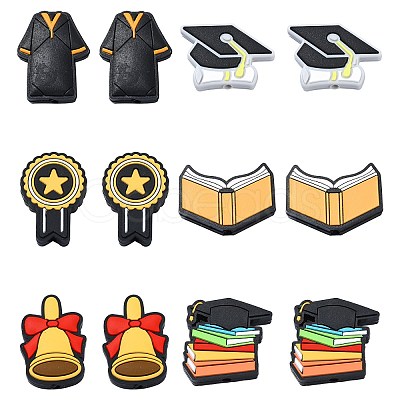 12Pcs 6 Styles Graduation Season Theme Silicone Focal Beads SIL-CJ0001-46-1