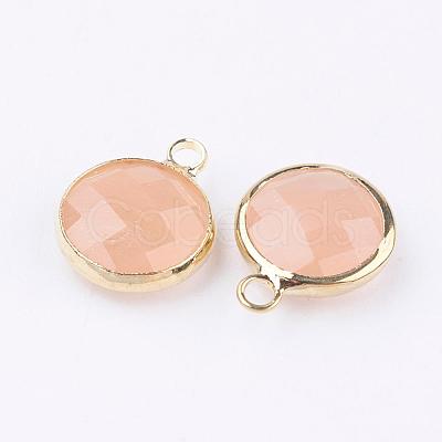 Golden Tone Brass Glass Flat Round Charms GLAA-M003-A-20G-1