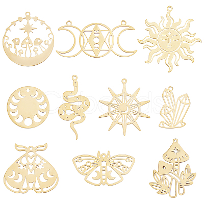 20Pcs 10 Style Ion Plating(IP) 201 & 304 Stainless Steel Pendants STAS-SC0004-74-1